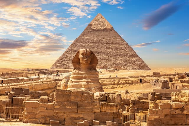 The Pyramids of Giza and the Sphinx.