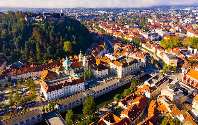 Aerial view of Ljubljana from the Slovenia tour