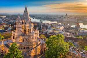 the tower of Fisherman's Bastion and green trees