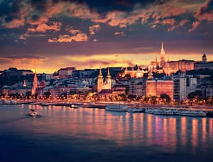 Great sunset on Danube river in Budapest