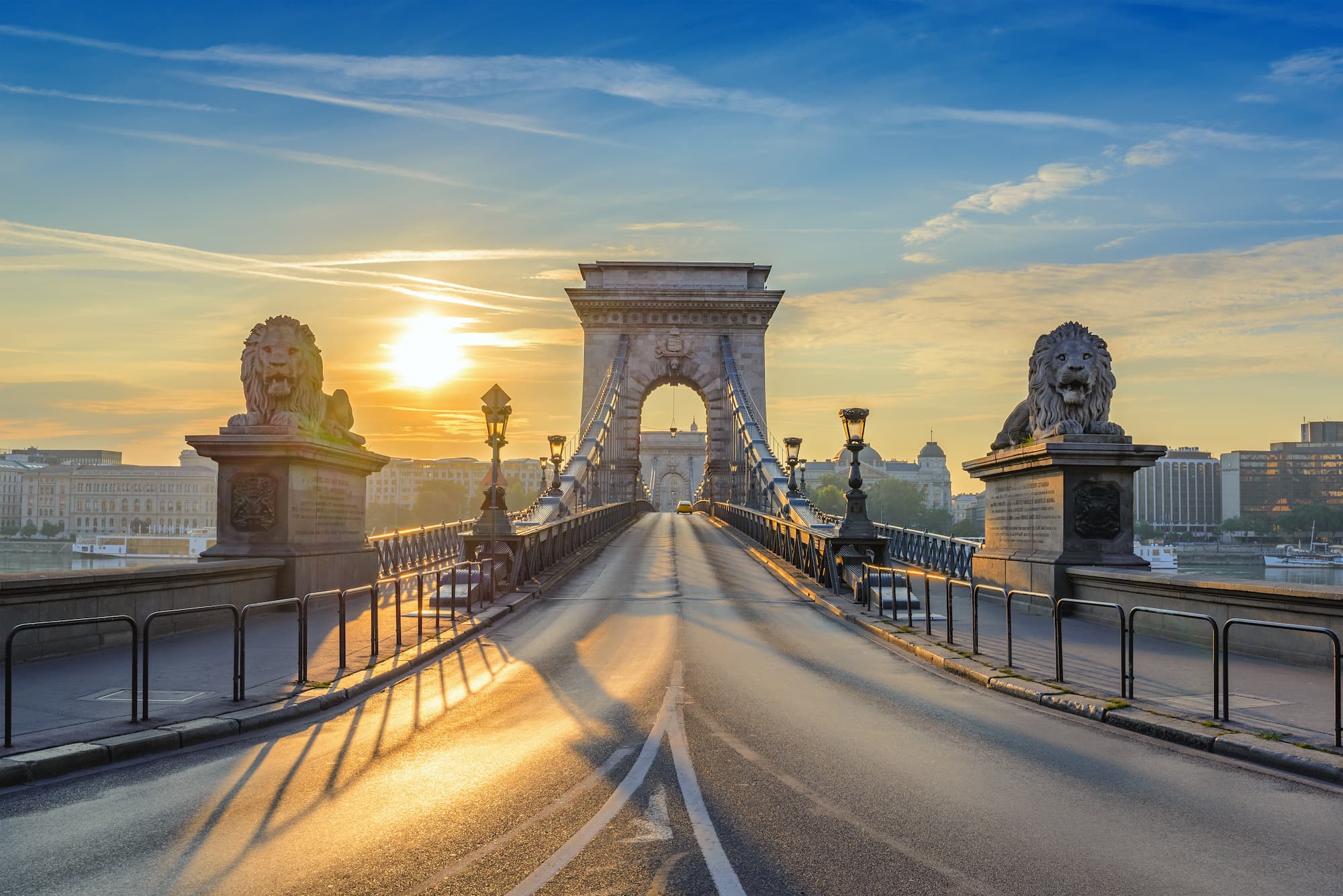 Budapest Hungary, sunrise at Chain Bridge